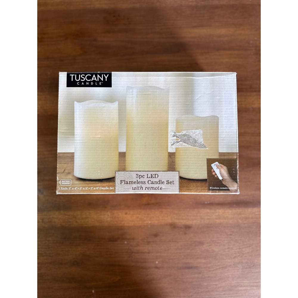Tuscany Candle 3pc LED Flameless Candle Set Ivory 3in Diameter